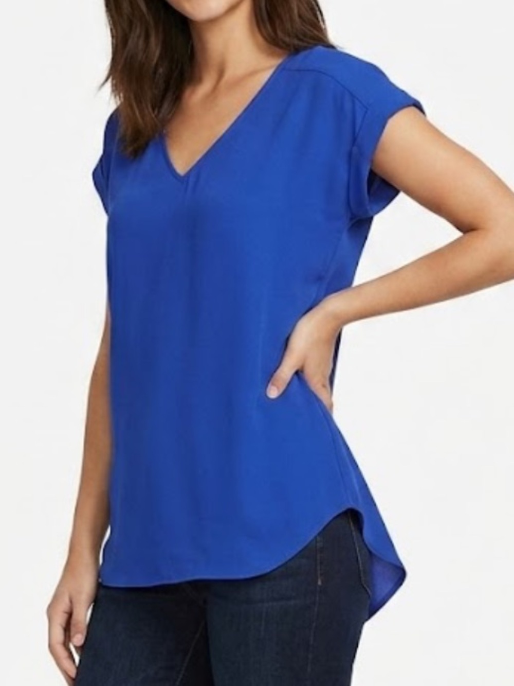 Express V-Neck Short Sleeve Blouse in Royal Blue